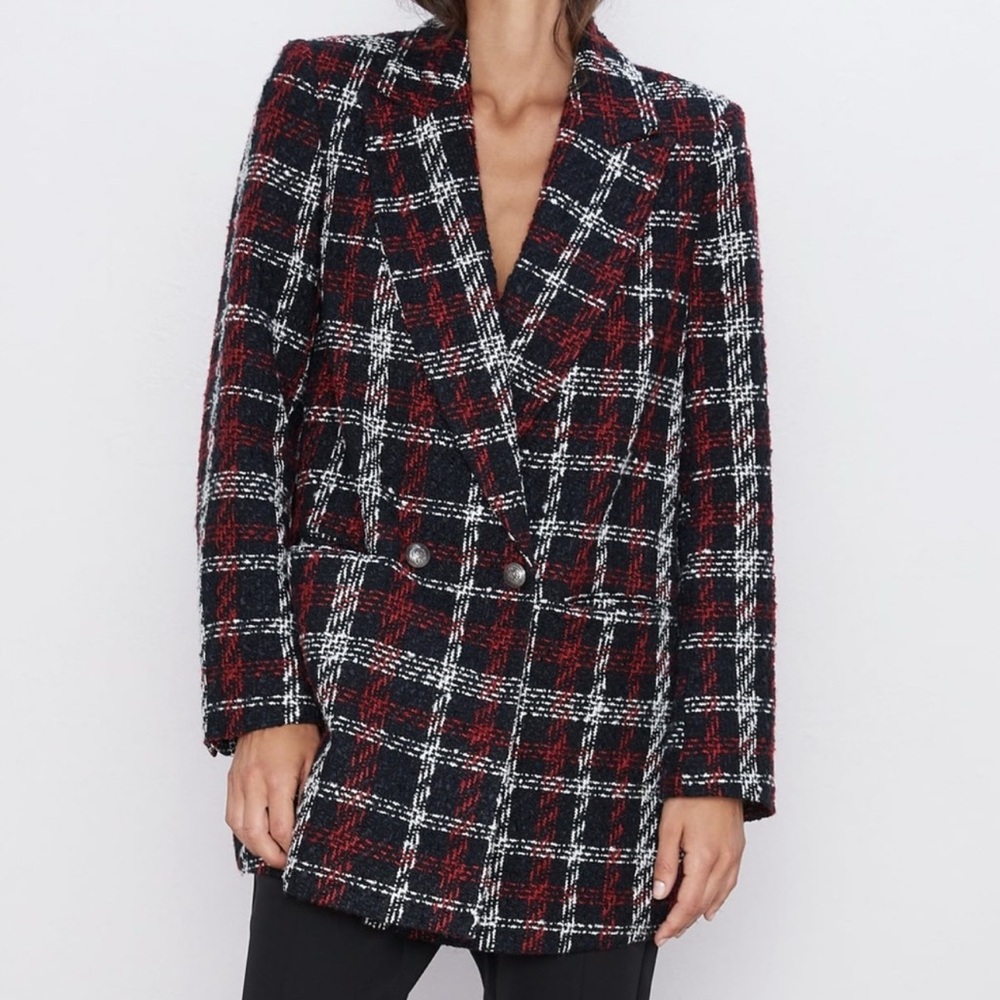 Zara plaid tweet blazer size Small S. brand new without tags, never been worn!